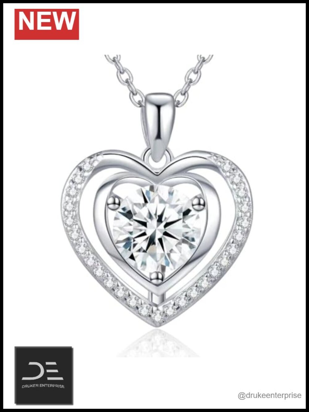 Moissanite Heart Pendant Necklace Sterling Silver 1 Carat Women